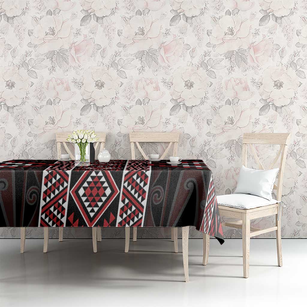 Red Tukutuku Pattern Aotearoa Tablecloth Niho Taniwha and Puhoro Motifs