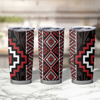 Red Tukutuku Pattern Aotearoa Tumbler Cup Niho Taniwha and Puhoro Motifs