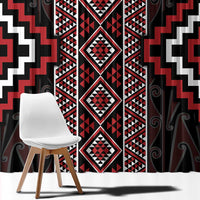 Red Tukutuku Pattern Aotearoa Window Curtain Niho Taniwha and Puhoro Motifs