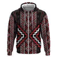 Red Tukutuku Pattern Aotearoa Zip Hoodie Niho Taniwha and Puhoro Motifs LT7 Zip Hoodie Red - Polynesian Pride