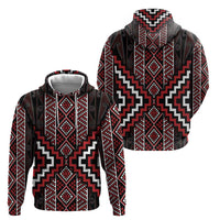 Red Tukutuku Pattern Aotearoa Zip Hoodie Niho Taniwha and Puhoro Motifs LT7 - Polynesian Pride