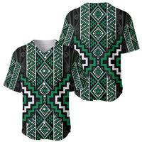 Jade Tukutuku Pattern Aotearoa Baseball Jersey Niho Taniwha and Puhoro Motifs