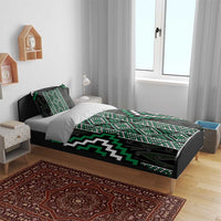 Jade Tukutuku Pattern Aotearoa Bedding Set Niho Taniwha and Puhoro Motifs