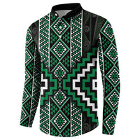 Jade Tukutuku Pattern Aotearoa Button Sweatshirt Niho Taniwha and Puhoro Motifs