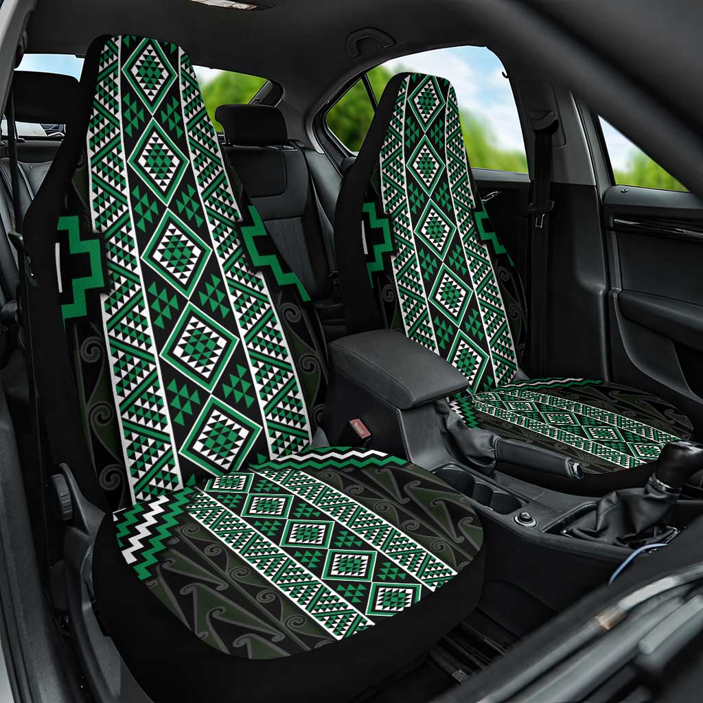 Jade Tukutuku Pattern Aotearoa Car Seat Cover Niho Taniwha and Puhoro Motifs LT7 One Size Green - Polynesian Pride