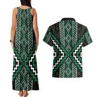 Jade Tukutuku Pattern Aotearoa Couples Matching Tank Maxi Dress and Hawaiian Shirt Niho Taniwha and Puhoro Motifs
