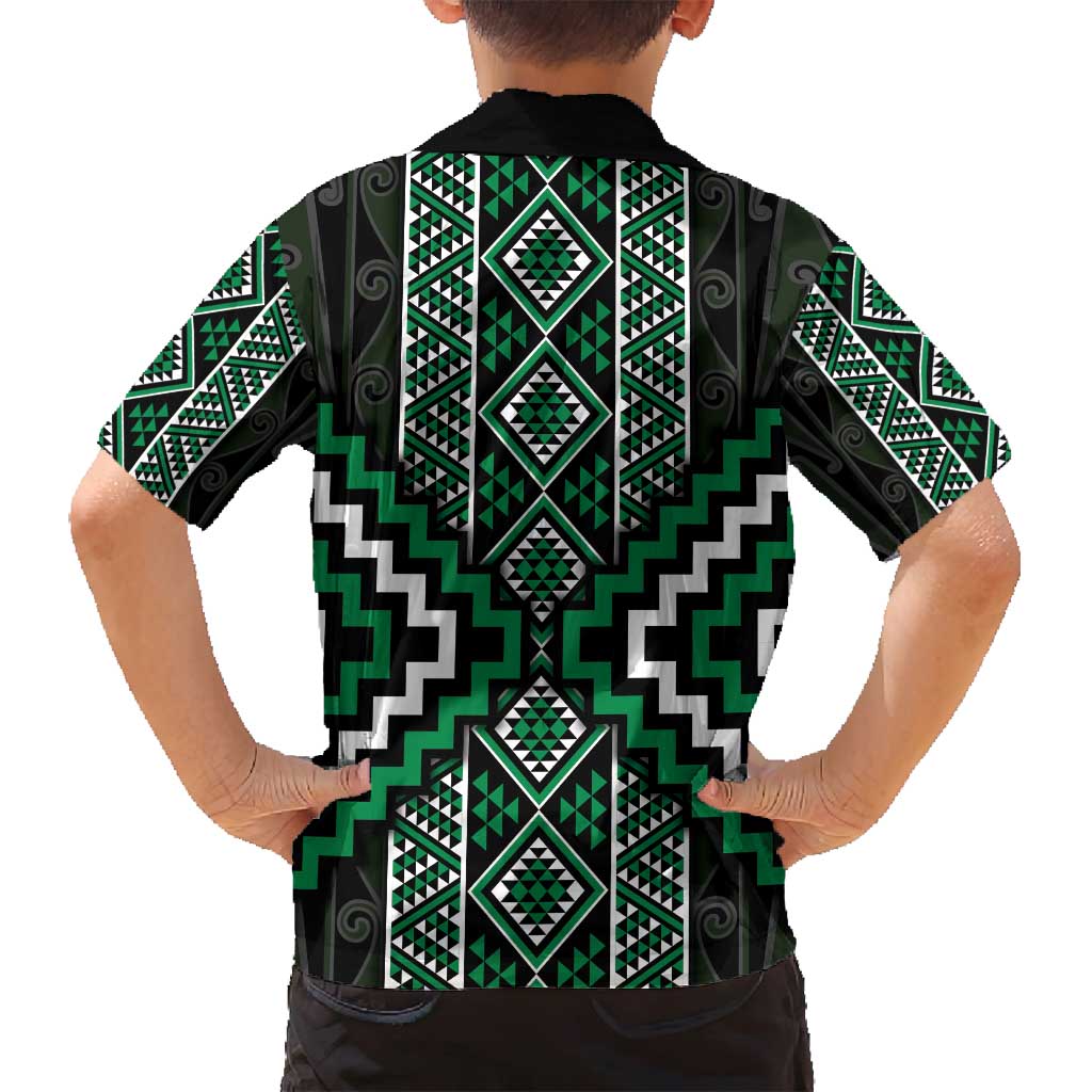 Jade Tukutuku Pattern Aotearoa Family Matching Off Shoulder Short Dress and Hawaiian Shirt Niho Taniwha and Puhoro Motifs LT7 - Polynesian Pride