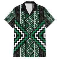 Jade Tukutuku Pattern Aotearoa Family Matching Off Shoulder Short Dress and Hawaiian Shirt Niho Taniwha and Puhoro Motifs LT7 Dad's Shirt - Short Sleeve Green - Polynesian Pride