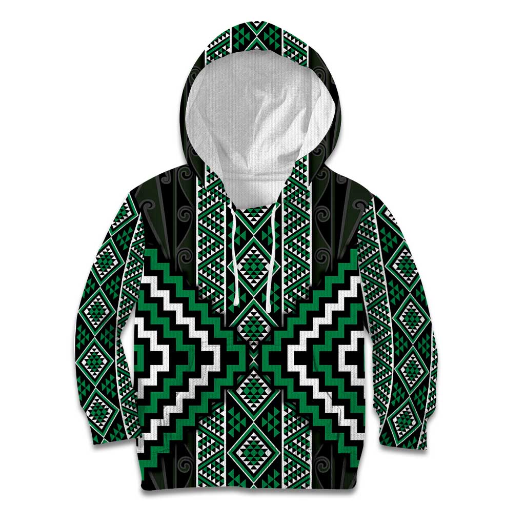 Jade Tukutuku Pattern Aotearoa Kid Hoodie Niho Taniwha and Puhoro Motifs