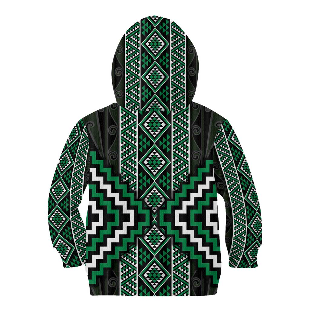 Jade Tukutuku Pattern Aotearoa Kid Hoodie Niho Taniwha and Puhoro Motifs