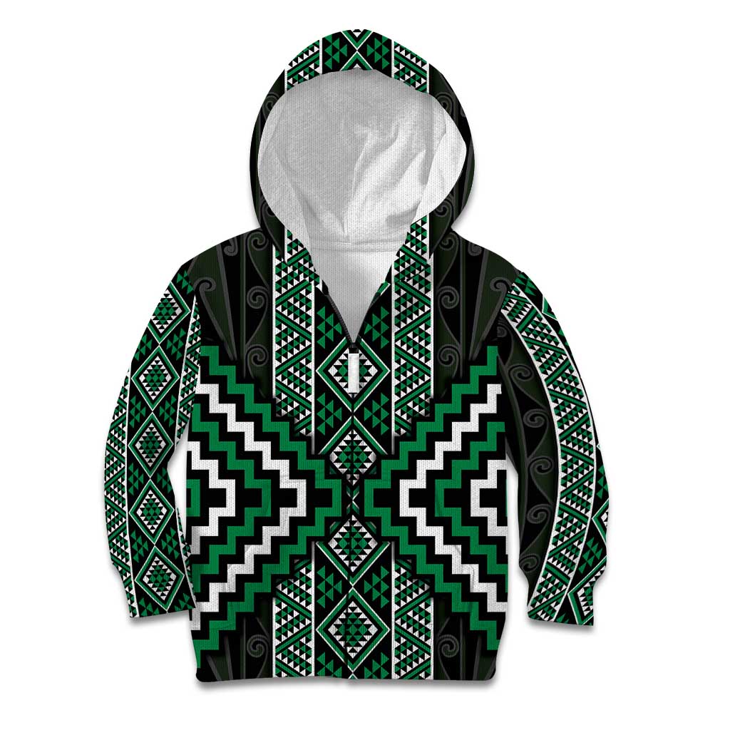 Jade Tukutuku Pattern Aotearoa Kid Hoodie Niho Taniwha and Puhoro Motifs