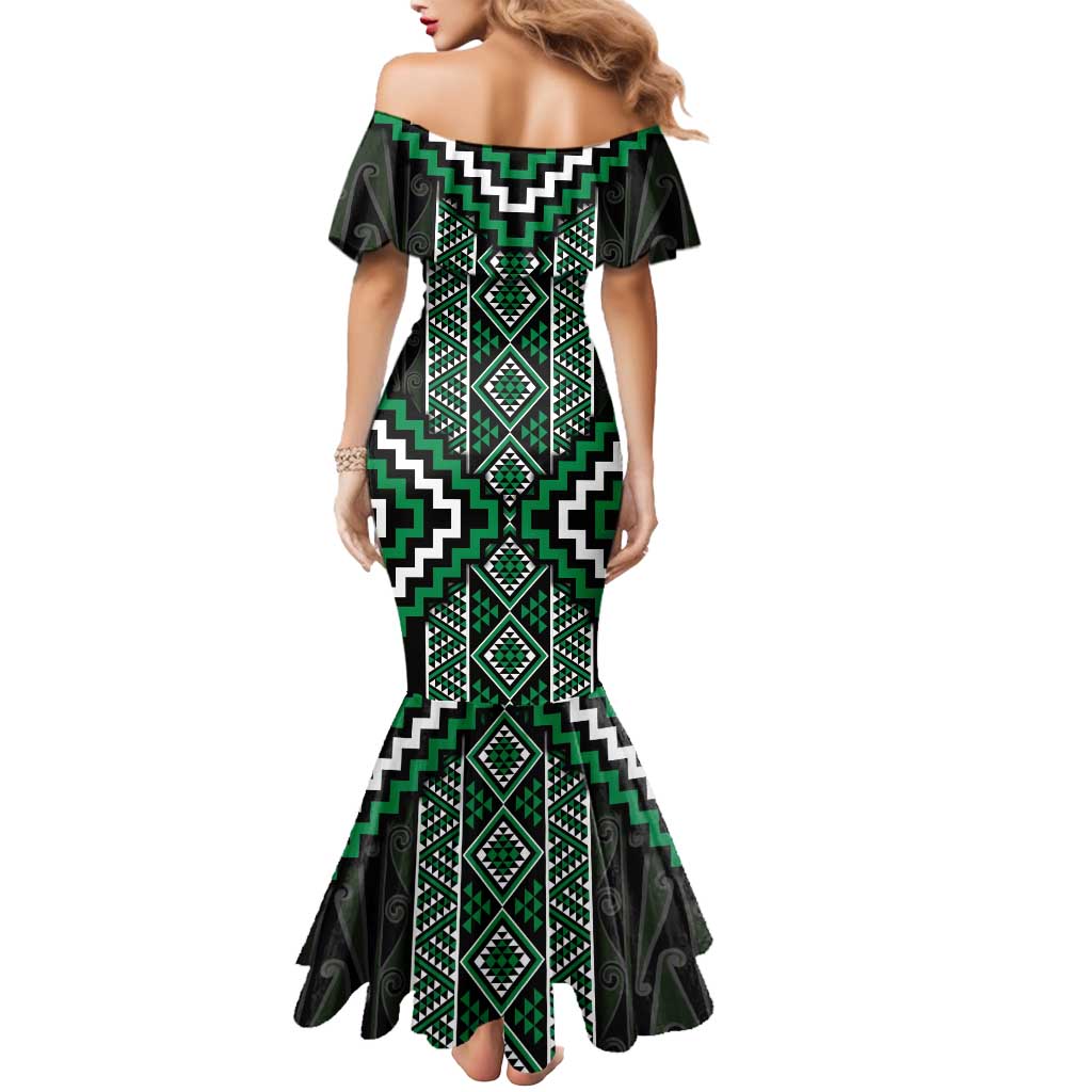 Jade Tukutuku Pattern Aotearoa Mermaid Dress Niho Taniwha and Puhoro Motifs LT7 - Polynesian Pride
