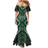 Jade Tukutuku Pattern Aotearoa Mermaid Dress Niho Taniwha and Puhoro Motifs LT7 - Polynesian Pride