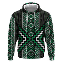 Jade Tukutuku Pattern Aotearoa Zip Hoodie Niho Taniwha and Puhoro Motifs LT7 Pullover Hoodie Green - Polynesian Pride