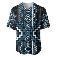 Azure Tukutuku Pattern Aotearoa Baseball Jersey Niho Taniwha and Puhoro Motifs