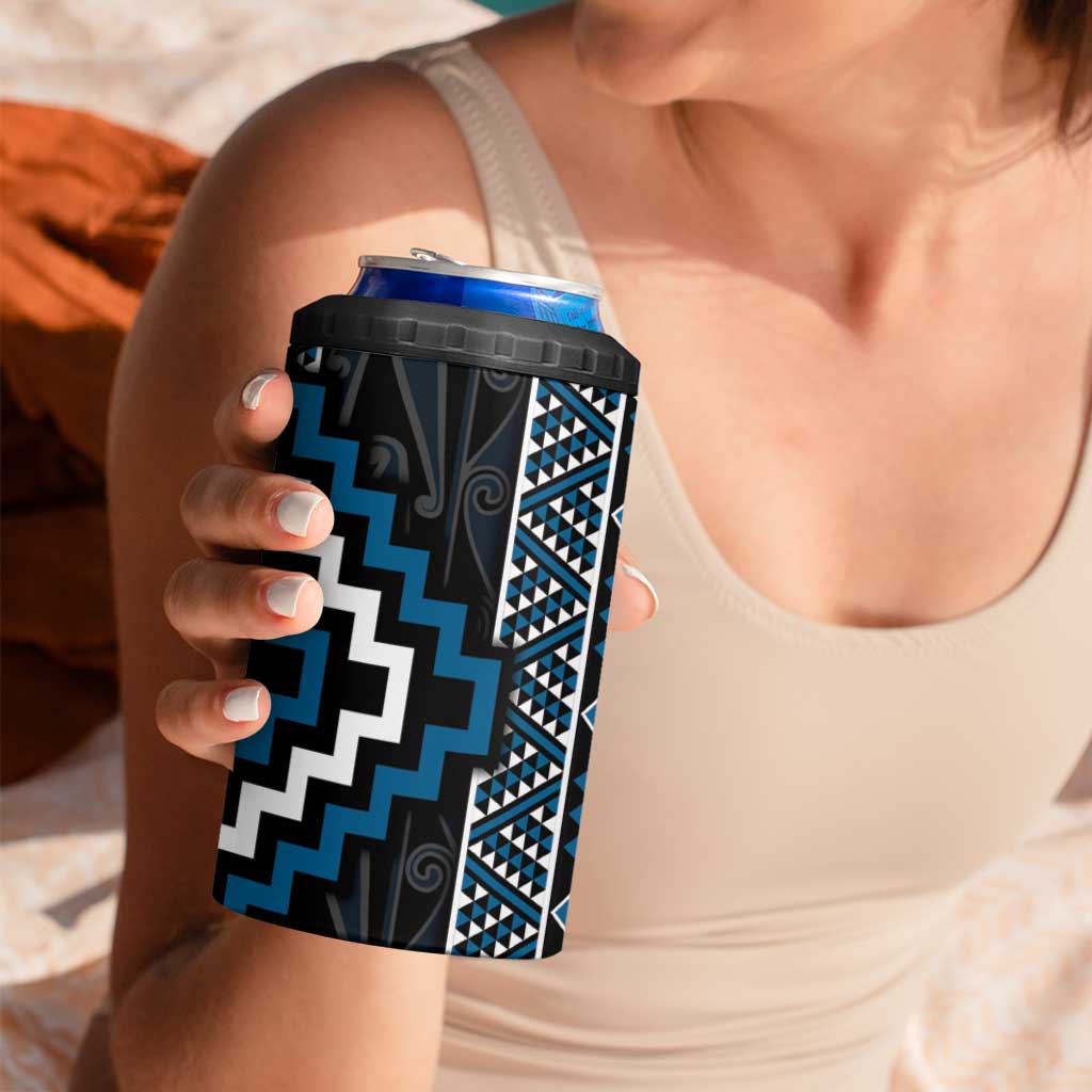Azure Tukutuku Pattern Aotearoa 4 in 1 Can Cooler Tumbler Niho Taniwha and Puhoro Motifs
