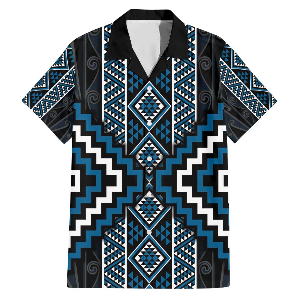 Azure Tukutuku Pattern Aotearoa Family Matching Mermaid Dress and Hawaiian Shirt Niho Taniwha and Puhoro Motifs