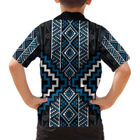 Azure Tukutuku Pattern Aotearoa Family Matching Off Shoulder Short Dress and Hawaiian Shirt Niho Taniwha and Puhoro Motifs LT7 - Polynesian Pride
