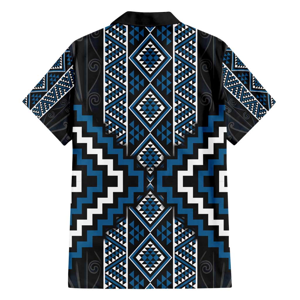 Azure Tukutuku Pattern Aotearoa Family Matching Off Shoulder Short Dress and Hawaiian Shirt Niho Taniwha and Puhoro Motifs LT7 - Polynesian Pride