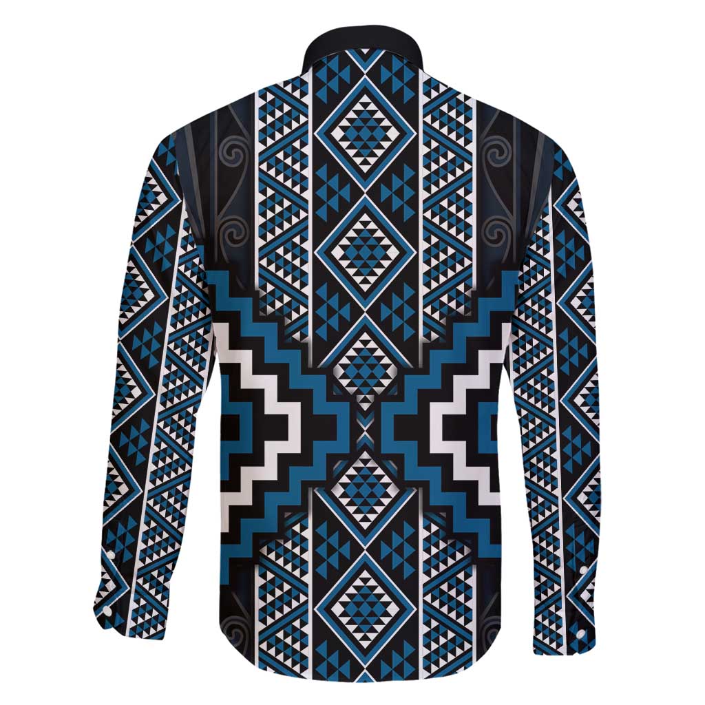 Azure Tukutuku Pattern Aotearoa Family Matching Off Shoulder Short Dress and Hawaiian Shirt Niho Taniwha and Puhoro Motifs LT7 - Polynesian Pride
