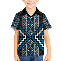 Azure Tukutuku Pattern Aotearoa Family Matching Short Sleeve Bodycon Dress and Hawaiian Shirt Niho Taniwha and Puhoro Motifs