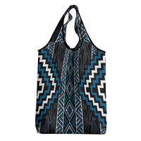 Azure Tukutuku Pattern Aotearoa Grocery Bag Niho Taniwha and Puhoro Motifs