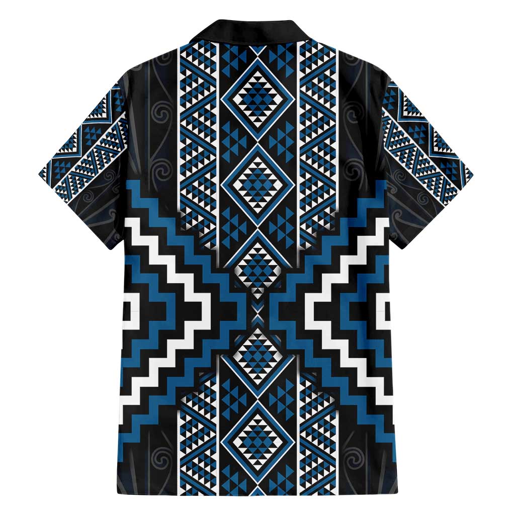 Azure Tukutuku Pattern Aotearoa Hawaiian Shirt Niho Taniwha and Puhoro Motifs
