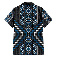 Azure Tukutuku Pattern Aotearoa Hawaiian Shirt Niho Taniwha and Puhoro Motifs