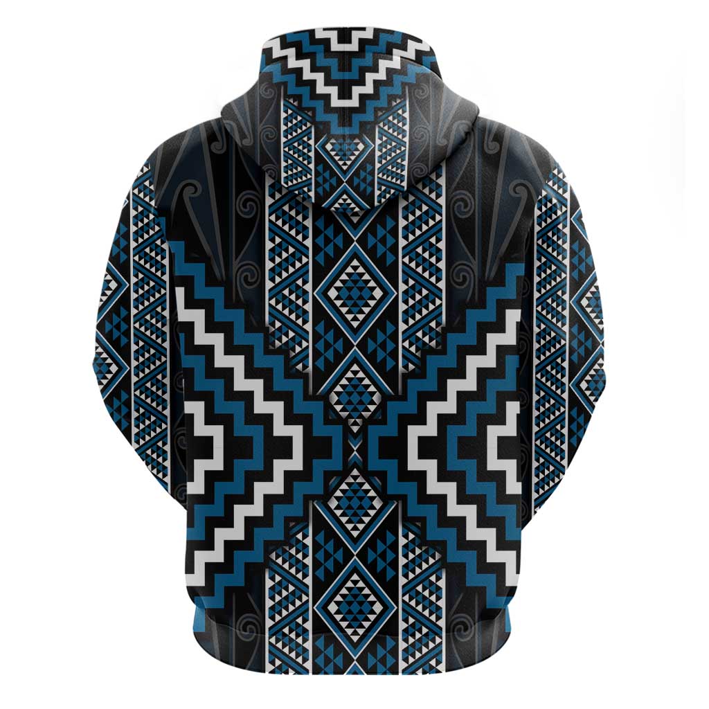 Azure Tukutuku Pattern Aotearoa Hoodie Niho Taniwha and Puhoro Motifs