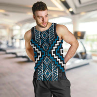 Azure Tukutuku Pattern Aotearoa Men Tank Top Niho Taniwha and Puhoro Motifs