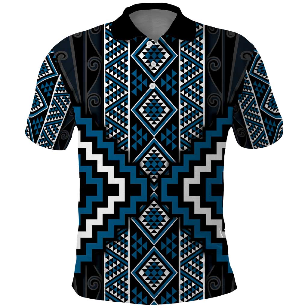 Azure Tukutuku Pattern Aotearoa Polo Shirt Niho Taniwha and Puhoro Motifs