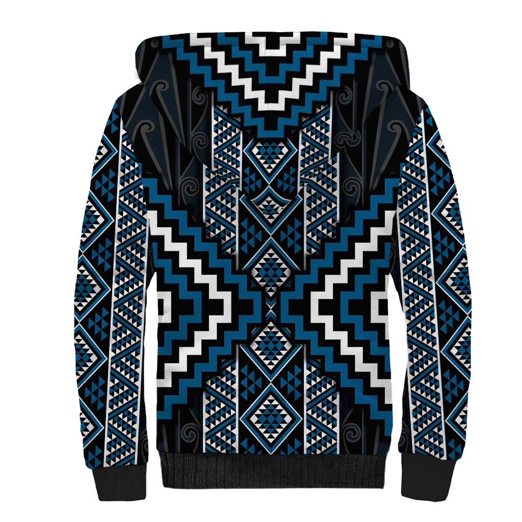Azure Tukutuku Pattern Aotearoa Sherpa Hoodie Niho Taniwha and Puhoro Motifs LT7 - Polynesian Pride