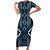 Azure Tukutuku Pattern Aotearoa Short Sleeve Bodycon Dress Niho Taniwha and Puhoro Motifs