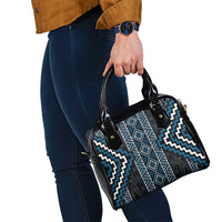 Azure Tukutuku Pattern Aotearoa Shoulder Handbag Niho Taniwha and Puhoro Motifs