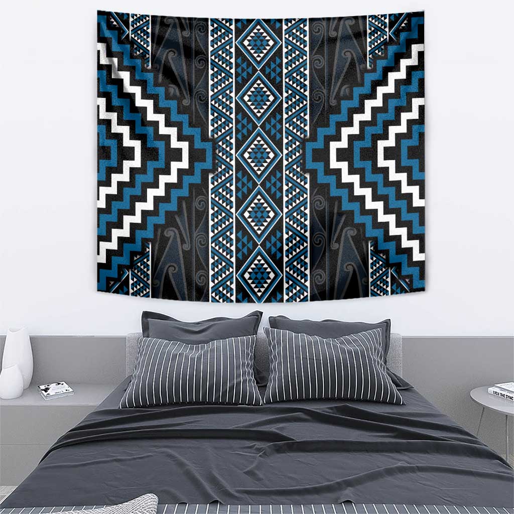 Azure Tukutuku Pattern Aotearoa Tapestry Niho Taniwha and Puhoro Motifs