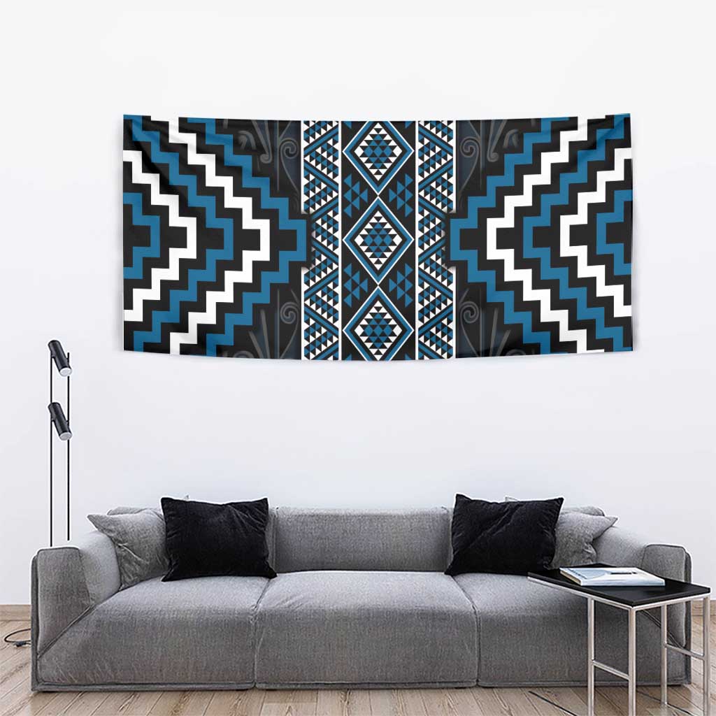 Azure Tukutuku Pattern Aotearoa Tapestry Niho Taniwha and Puhoro Motifs