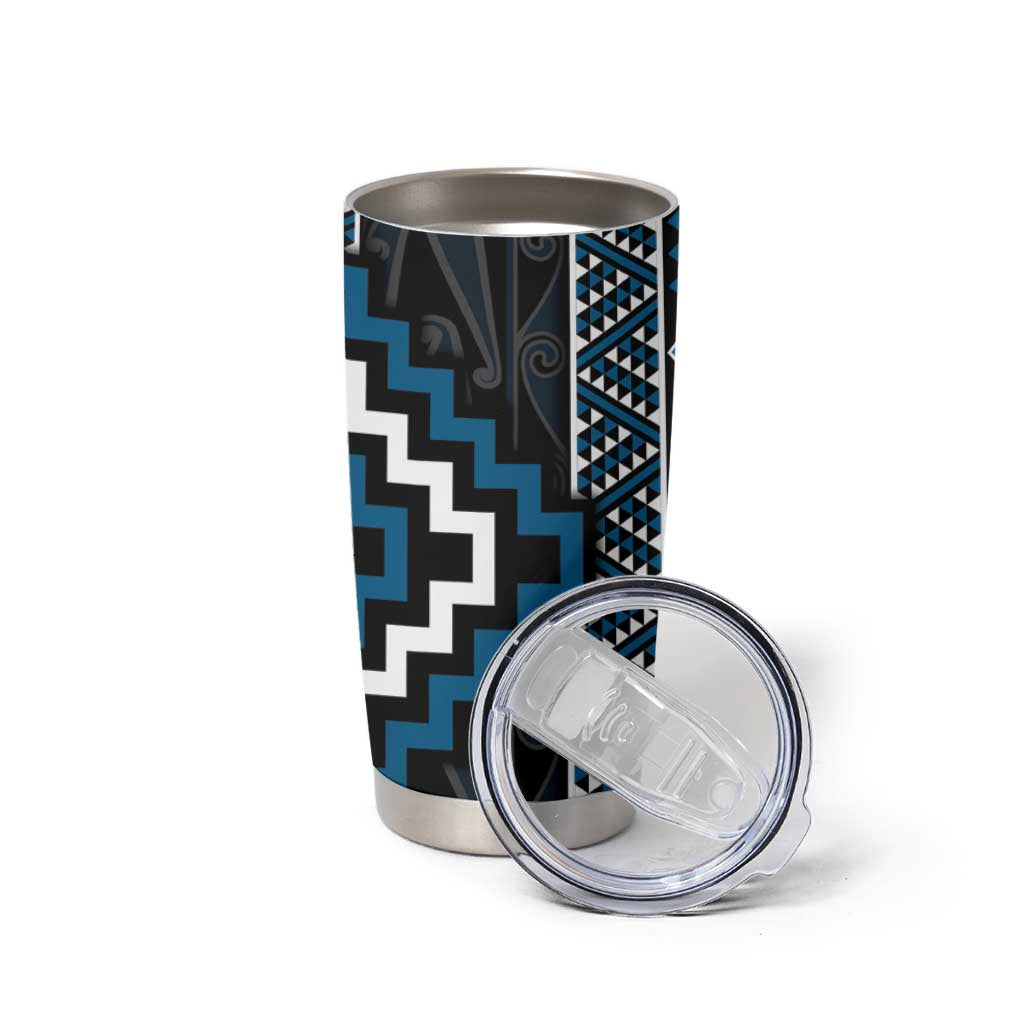 Azure Tukutuku Pattern Aotearoa Tumbler Cup Niho Taniwha and Puhoro Motifs