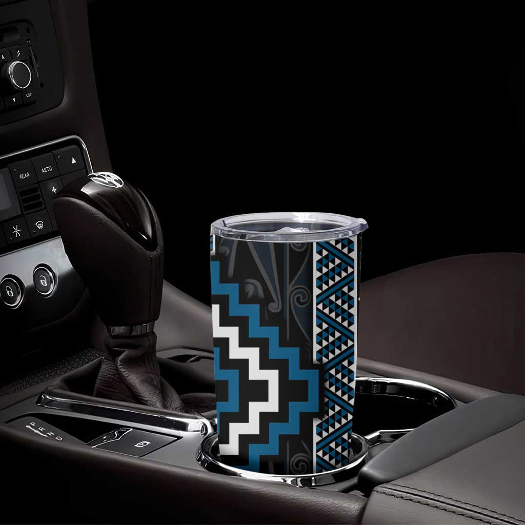 Azure Tukutuku Pattern Aotearoa Tumbler Cup Niho Taniwha and Puhoro Motifs