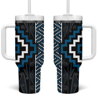 Azure Tukutuku Pattern Aotearoa Tumbler With Handle Niho Taniwha and Puhoro Motifs