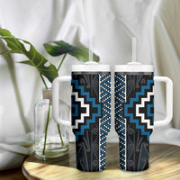 Azure Tukutuku Pattern Aotearoa Tumbler With Handle Niho Taniwha and Puhoro Motifs