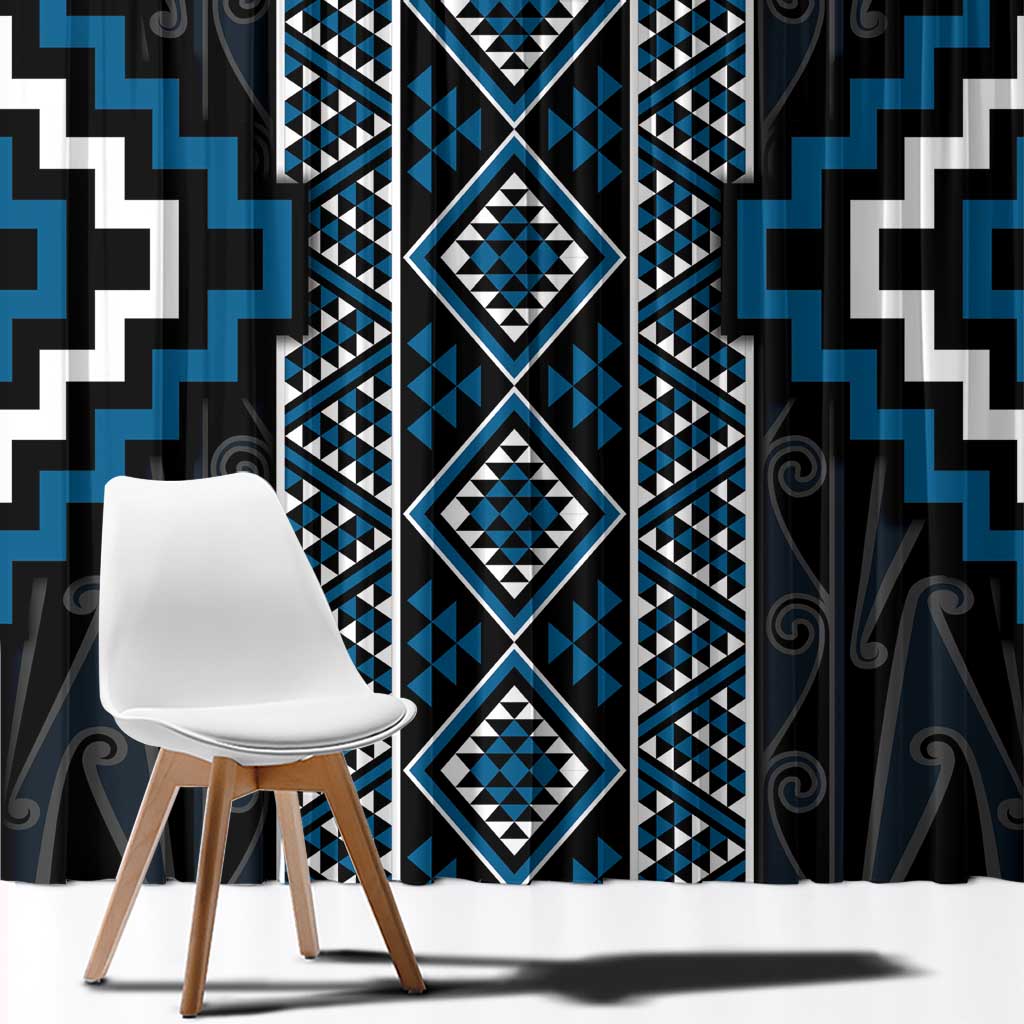 Azure Tukutuku Pattern Aotearoa Window Curtain Niho Taniwha and Puhoro Motifs