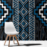 Azure Tukutuku Pattern Aotearoa Window Curtain Niho Taniwha and Puhoro Motifs
