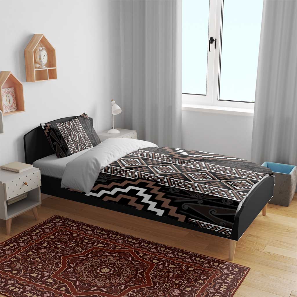 Classic Tukutuku Pattern Aotearoa Bedding Set Niho Taniwha and Puhoro Motifs