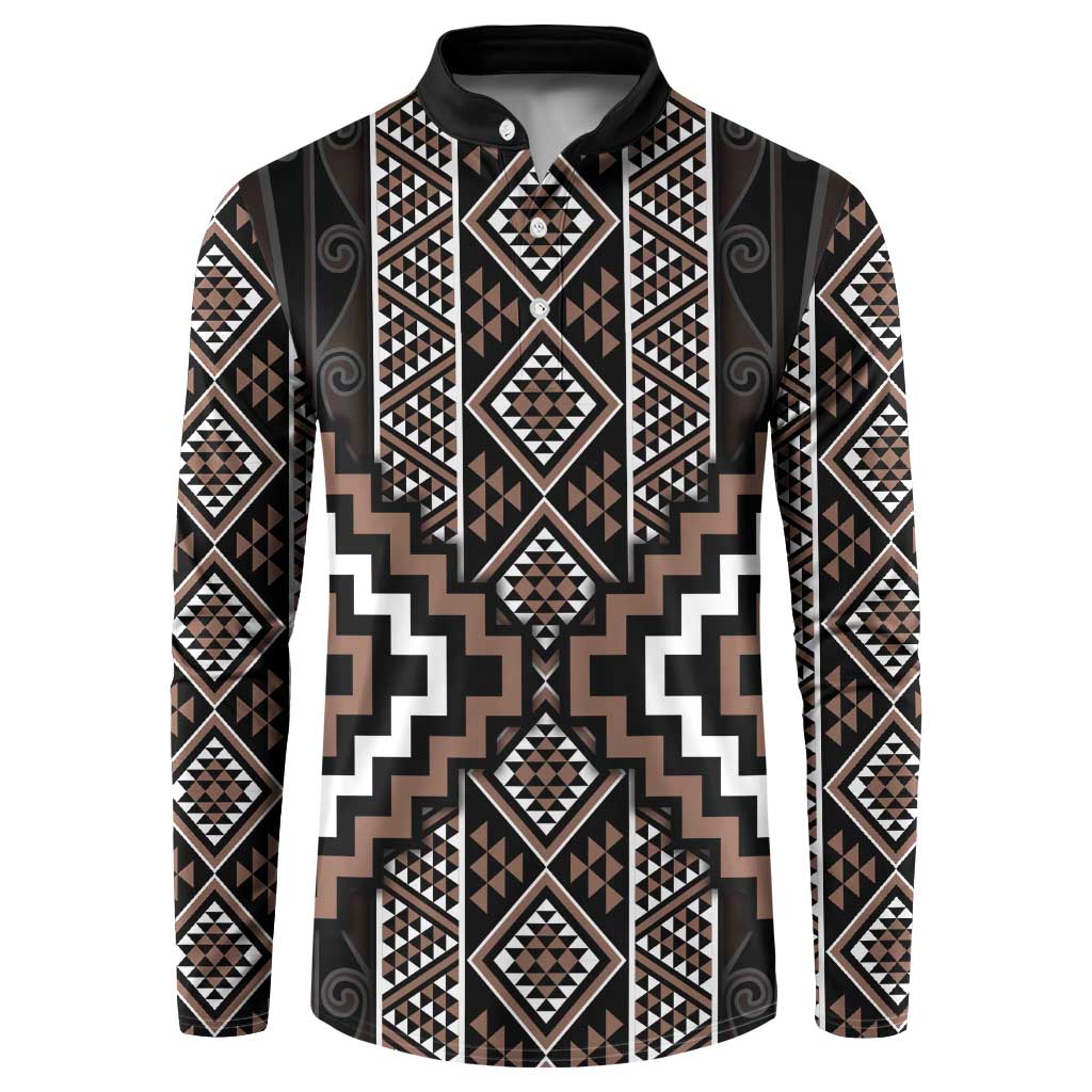 Classic Tukutuku Pattern Aotearoa Button Sweatshirt Niho Taniwha and Puhoro Motifs