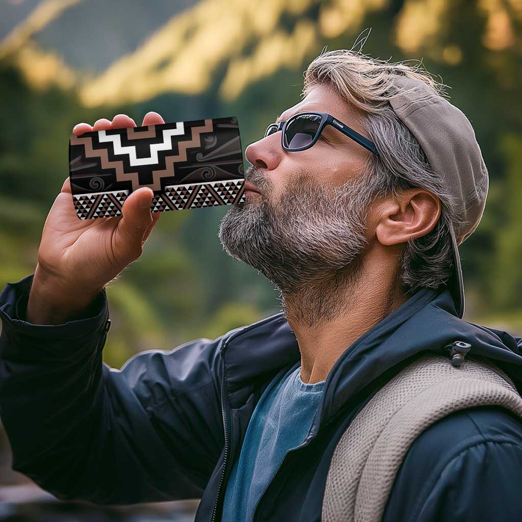 Classic Tukutuku Pattern Aotearoa 4 in 1 Can Cooler Tumbler Niho Taniwha and Puhoro Motifs