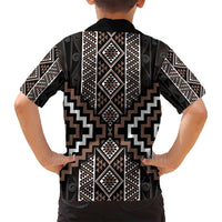 Classic Tukutuku Pattern Aotearoa Family Matching Off Shoulder Short Dress and Hawaiian Shirt Niho Taniwha and Puhoro Motifs LT7 - Polynesian Pride