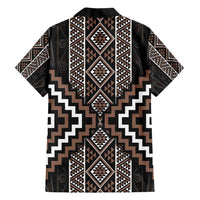 Classic Tukutuku Pattern Aotearoa Family Matching Off Shoulder Short Dress and Hawaiian Shirt Niho Taniwha and Puhoro Motifs LT7 - Polynesian Pride