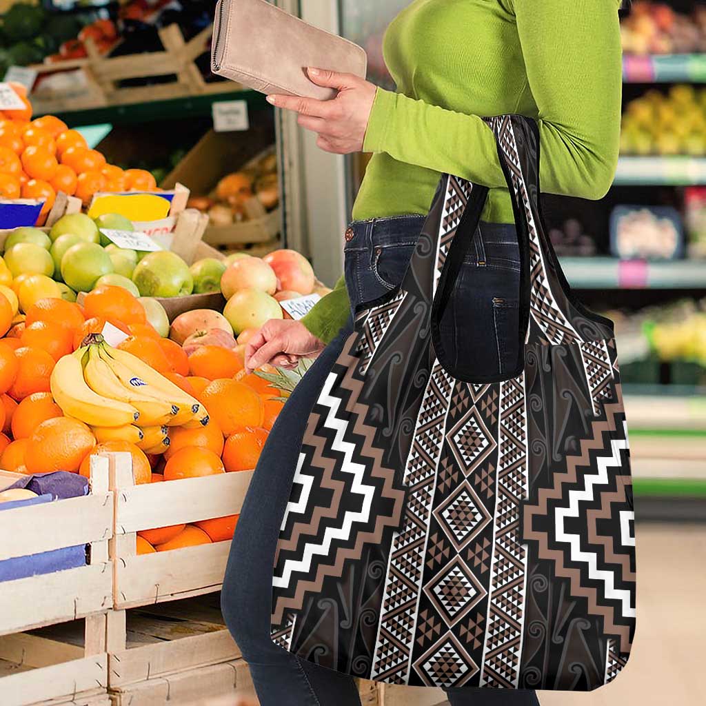 Classic Tukutuku Pattern Aotearoa Grocery Bag Niho Taniwha and Puhoro Motifs