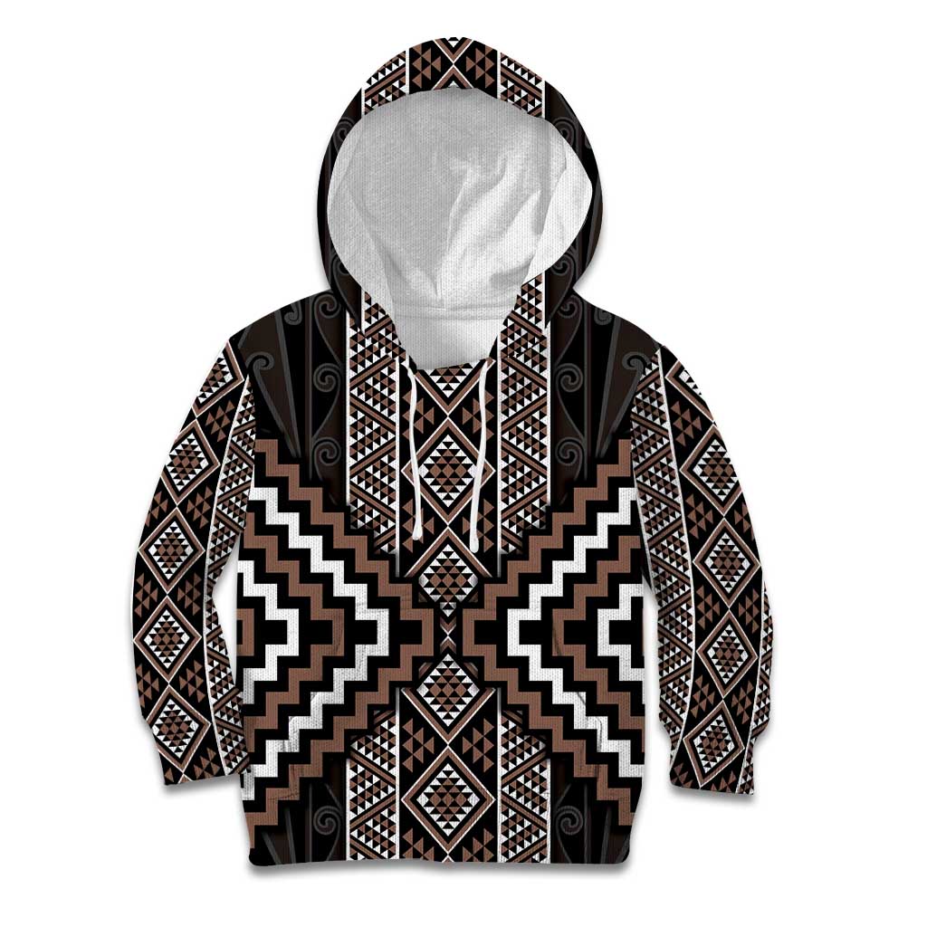 Classic Tukutuku Pattern Aotearoa Kid Hoodie Niho Taniwha and Puhoro Motifs