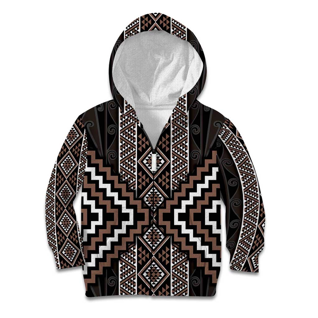 Classic Tukutuku Pattern Aotearoa Kid Hoodie Niho Taniwha and Puhoro Motifs